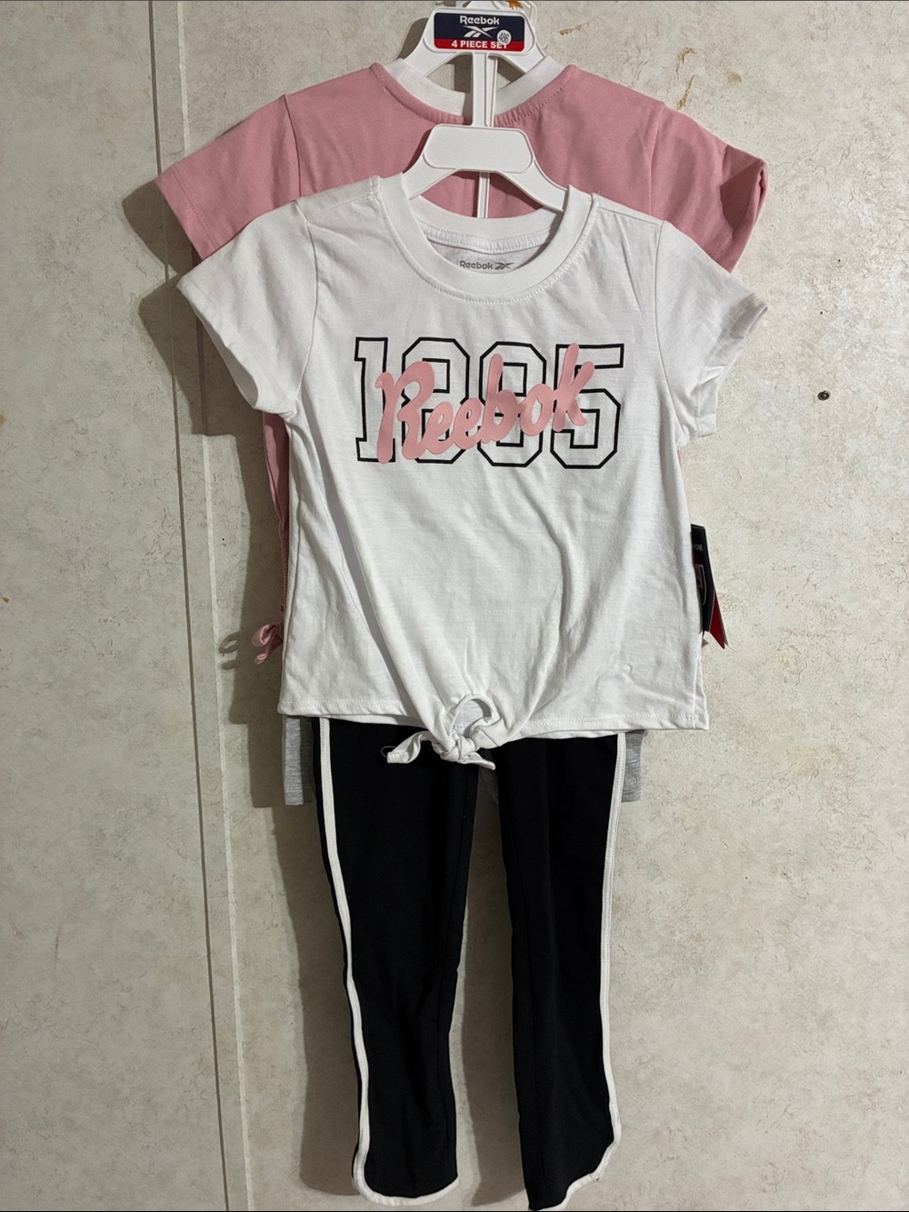 Reebok White & Pink Tee with Black Leggings – Girls' 2-Piece Set